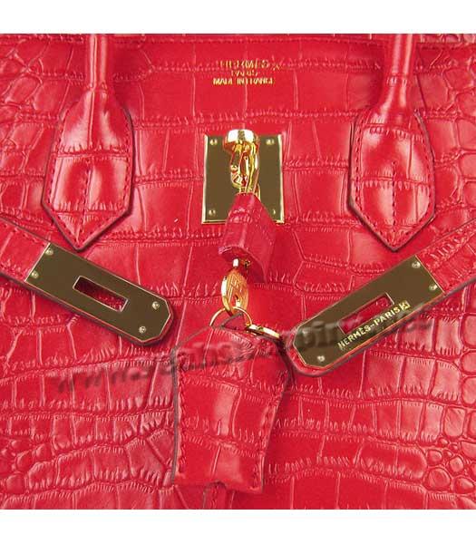 Hermes Birkin 35cm Bag Red Croc Veins Leather Golden Metal-6