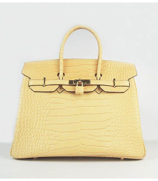 Hermes Birkin 35cm Bag Yellow Croc Veins Leather Golden Metal