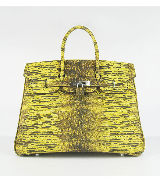 Hermes Birkin 35cm Bag Yellow Lizard Veins Leather Silver Metal