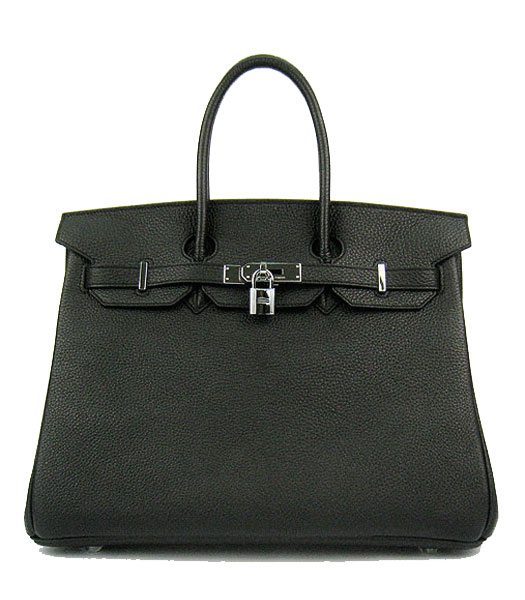 Hermes Birkin 35cm Black Original Leather Bag Silver Metal