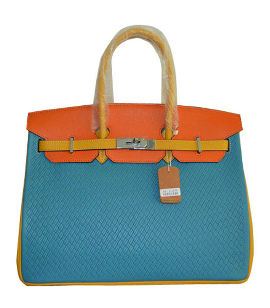 Hermes Birkin 35CM BlueOrange Plait Veins Leather Bag