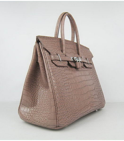 Hermes Birkin 35cm Crocodile Veins Handbags in Light Coffee Calfskin (Silver) -1