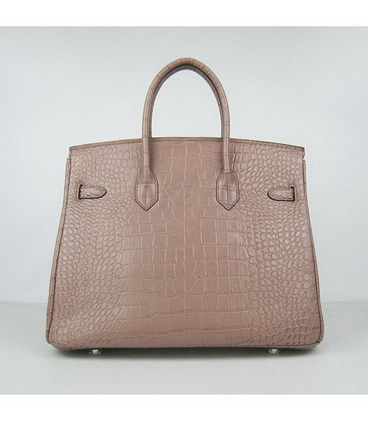 Hermes Birkin 35cm Crocodile Veins Handbags in Light Coffee Calfskin (Silver) -2