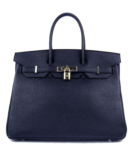 Hermes Birkin 35cm Dark Blue Original Leather Bag Golden Metal