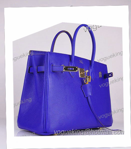 Hermes Birkin 35cm Electric Blue Calfskin Leather Bag Golden Metal-3