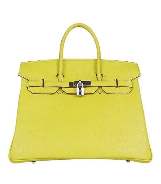 Hermes Birkin 35cm Lemon Yellow Togo Leather Bag Silver Metal