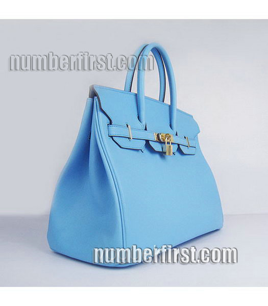 Hermes Birkin 35cm Light Blue Plain Veins Bag Gold-1