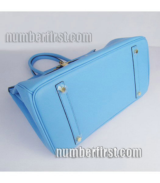Hermes Birkin 35cm Light Blue Plain Veins Bag Gold-3