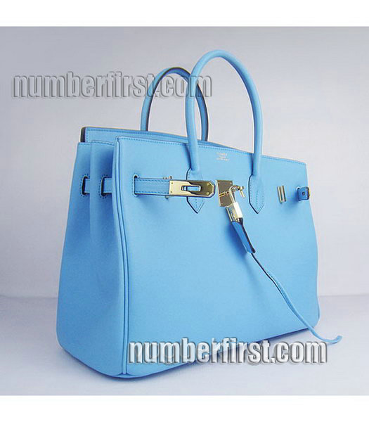 Hermes Birkin 35cm Light Blue Plain Veins Bag Gold-6