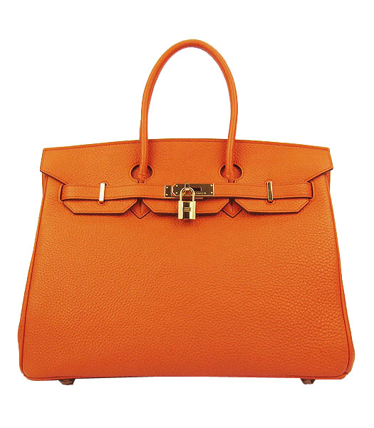 Hermes Birkin 35cm Orange Original Leather Bag Golden Metal