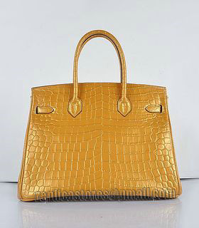 Hermes Birkin 35cm Pear Golden Croc Veins Leather Bag Golden Metal-2