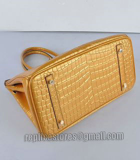 Hermes Birkin 35cm Pear Golden Croc Veins Leather Bag Golden Metal-4