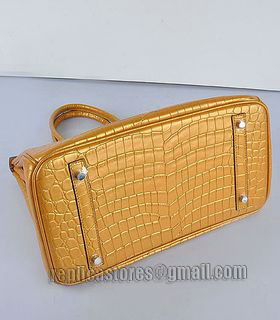 Hermes Birkin 35cm Pear Golden Croc Veins Leather Bag Silver Metal-4
