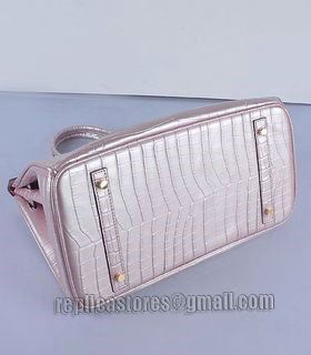 Hermes Birkin 35cm Pear Pink Croc Veins Leather Bag Golden Metal-4
