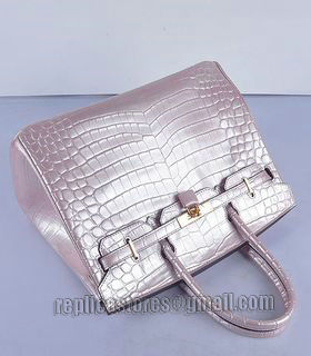 Hermes Birkin 35cm Pear Pink Croc Veins Leather Bag Golden Metal-5