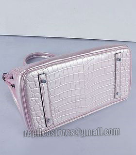 Hermes Birkin 35cm Pear Pink Croc Veins Leather Bag Silver Metal-4