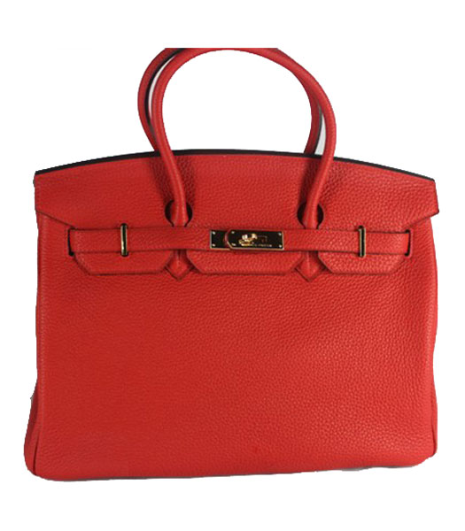 Hermes Birkin 35cm Red Original Leather Bag Golden Metal