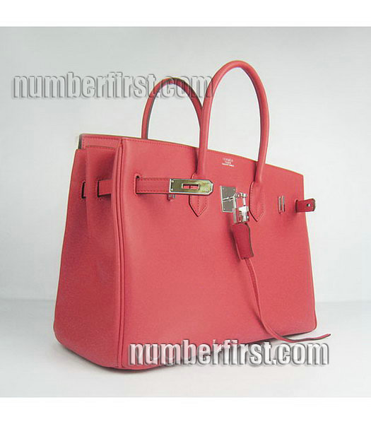 Hermes Birkin 35cm Red Plain Veins Bag Silver-3