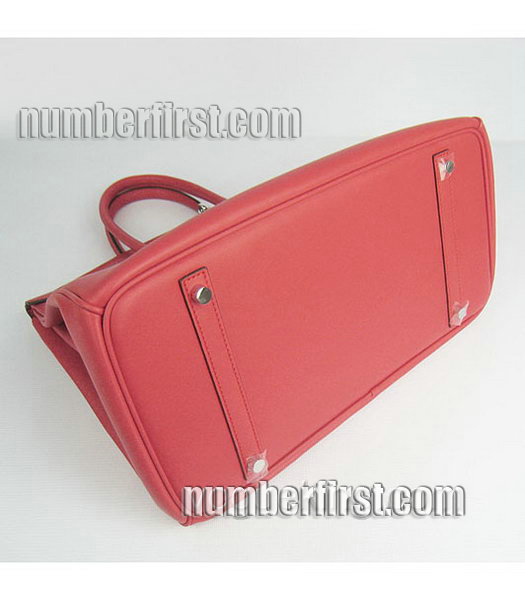 Hermes Birkin 35cm Red Plain Veins Bag Silver-4