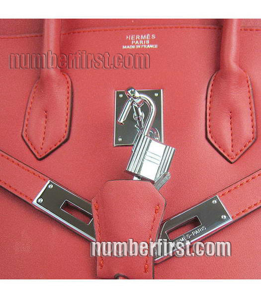 Hermes Birkin 35cm Red Plain Veins Bag Silver-6