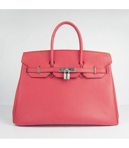 Hermes Birkin 35cm Red Plain Veins Bag Silver