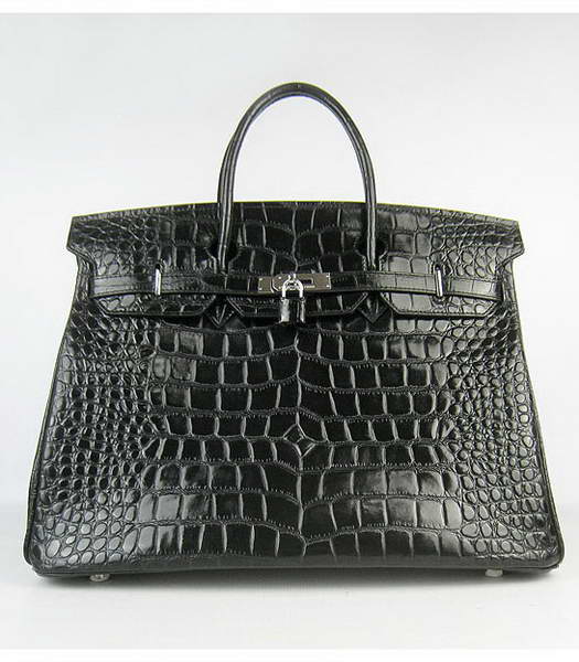 Hermes Birkin 40cm Black Big Croc Leather Bag Silver Metal