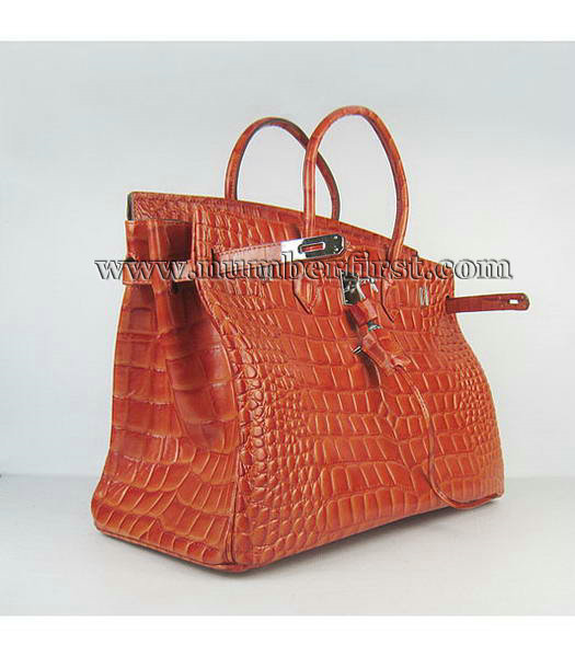 Hermes Birkin 40CM Handbag Orange Big Croc Veins Leather Silver Metal-3
