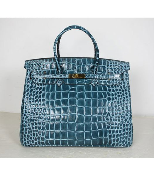Hermes Birkin 40CM Handbag Sapphire Blue Ccrocodile