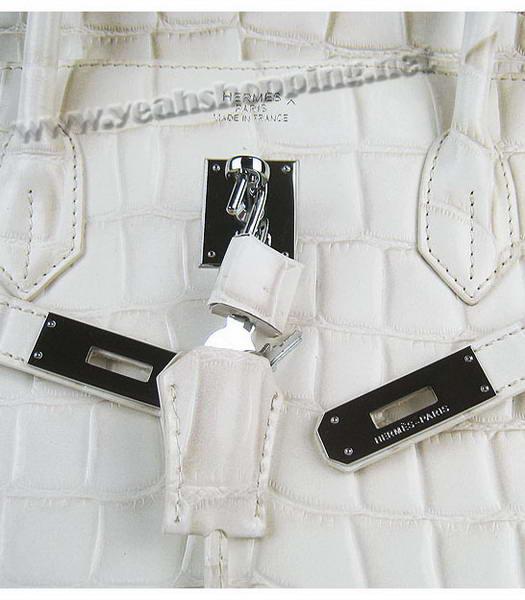Hermes Birkin 40cm Offwhite Croc Leather Bag Silver Metal-6