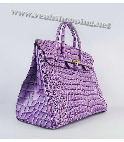 Hermes Birkin 40cm Purple Big Croc Leather Bag Golden Metal-1