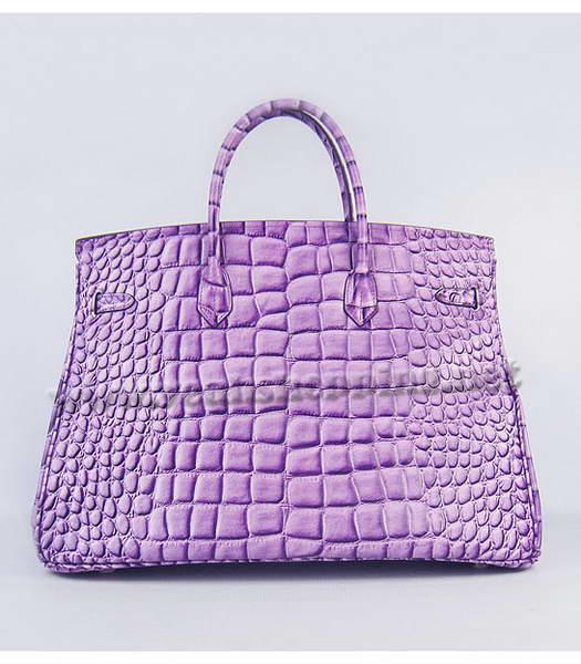 Hermes Birkin 40cm Purple Big Croc Leather Bag Golden Metal-2