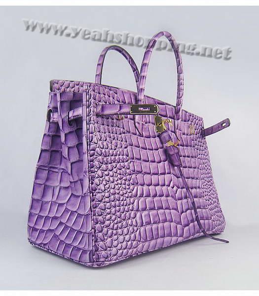 Hermes Birkin 40cm Purple Big Croc Leather Bag Golden Metal-3