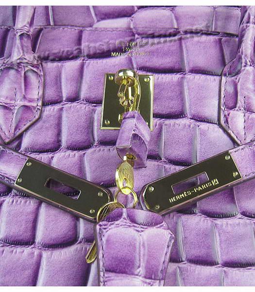 Hermes Birkin 40cm Purple Big Croc Leather Bag Golden Metal-6