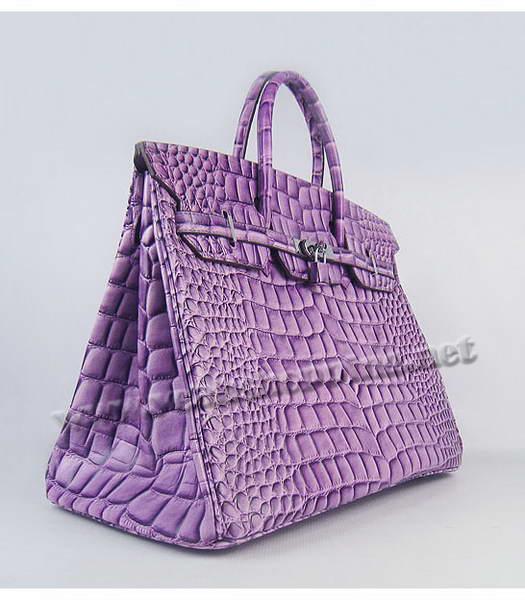 Hermes Birkin 40cm Purple Big Croc Leather Bag Silver Metal-1