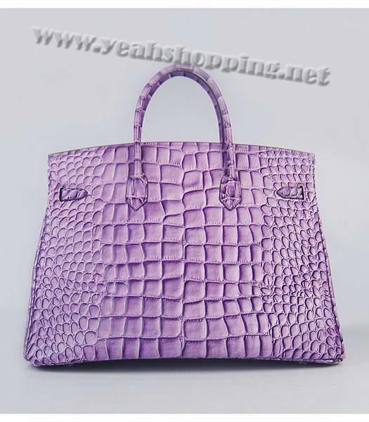 Hermes Birkin 40cm Purple Big Croc Leather Bag Silver Metal-2