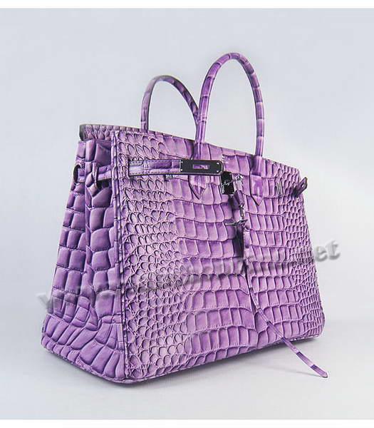 Hermes Birkin 40cm Purple Big Croc Leather Bag Silver Metal-3
