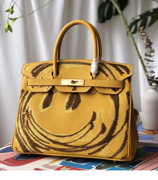 Hermes Birkin Jay 30cm Bag Yellow Imported Leather Golden Metal