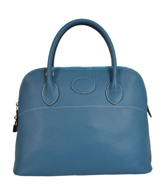 Hermes Bolide 37cm Togo Leather Tote Bag in Middle Blue