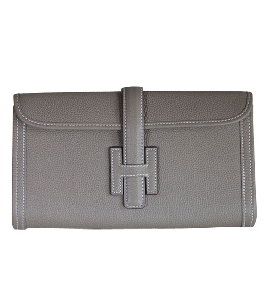 Hermes Bovine Jugular Veins Clutch Bag in Grey Leather