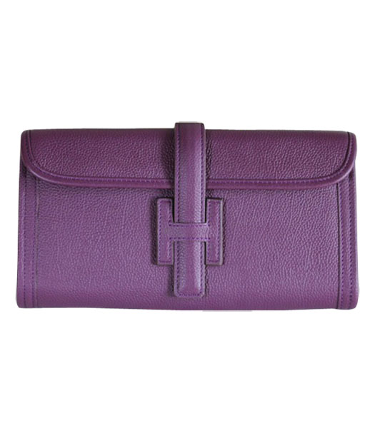 Hermes Bovine Jugular Veins Clutch Bag in Purple Leather