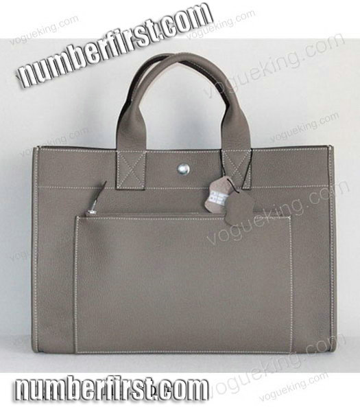 Hermes Cabag Weekender Bag Grey Cowhide Leather-2