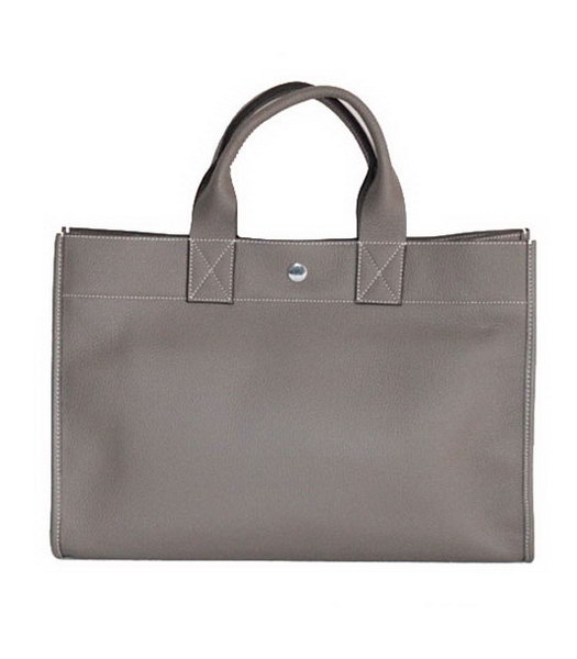 Hermes Cabag Weekender Bag Grey Cowhide Leather