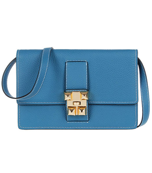 Hermes Calfskin Leather Handbag In Middle Blue