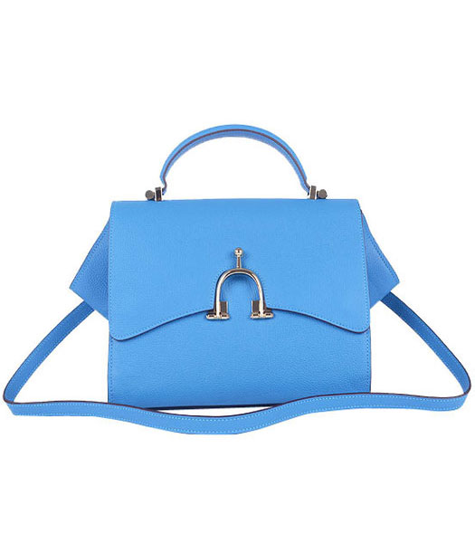 Hermes Calfskin Leather Mini Top Handle Bag Middle Blue
