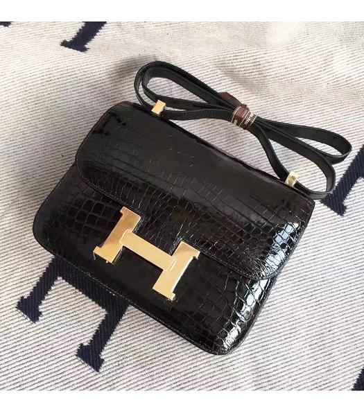 Hermes Constance 18cm Mini Bag Black Real Croc Leather Golden Metal