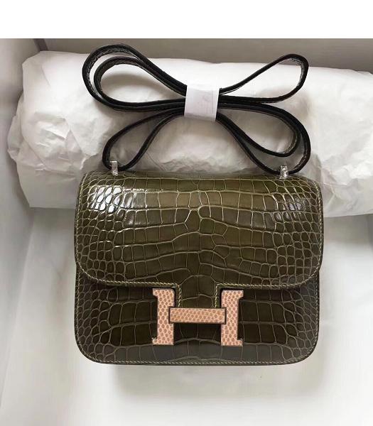 Hermes Constance 18cm Mini Bag Olive Green Real Croc Leather Lizard Metal