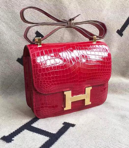 Hermes Constance 18cm Mini Bag Red Real Croc Leather Golden Metal