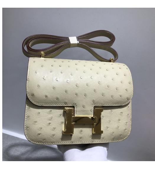 Hermes Constance 18cm Mini Bag White Real Ostrich Leather Golden Metal