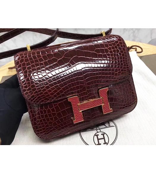 Hermes Constance 18cm Mini Bag Wine Red Real Croc Leather Lizard Metal
