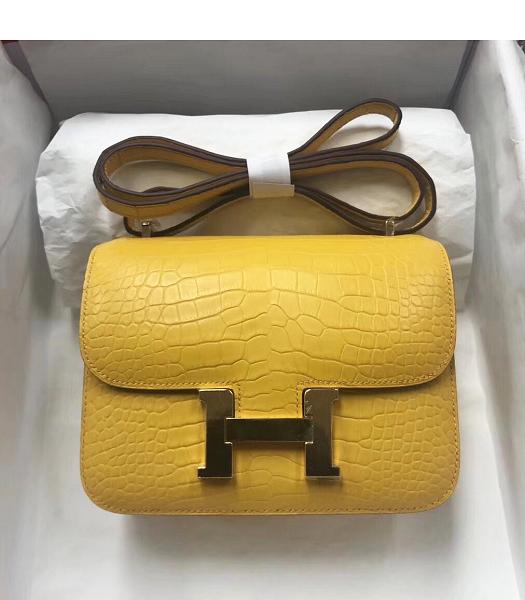 Hermes Constance 18cm Mini Bag Yellow Real Croc Leather Golden Metal